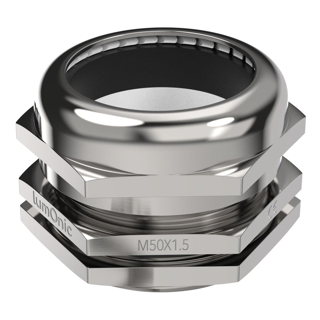 Lumonic Kabelverschraubung Metall M50 | Klemmbereich 32-38mm | IP68 | mit Gegenmutter | Messing vern
