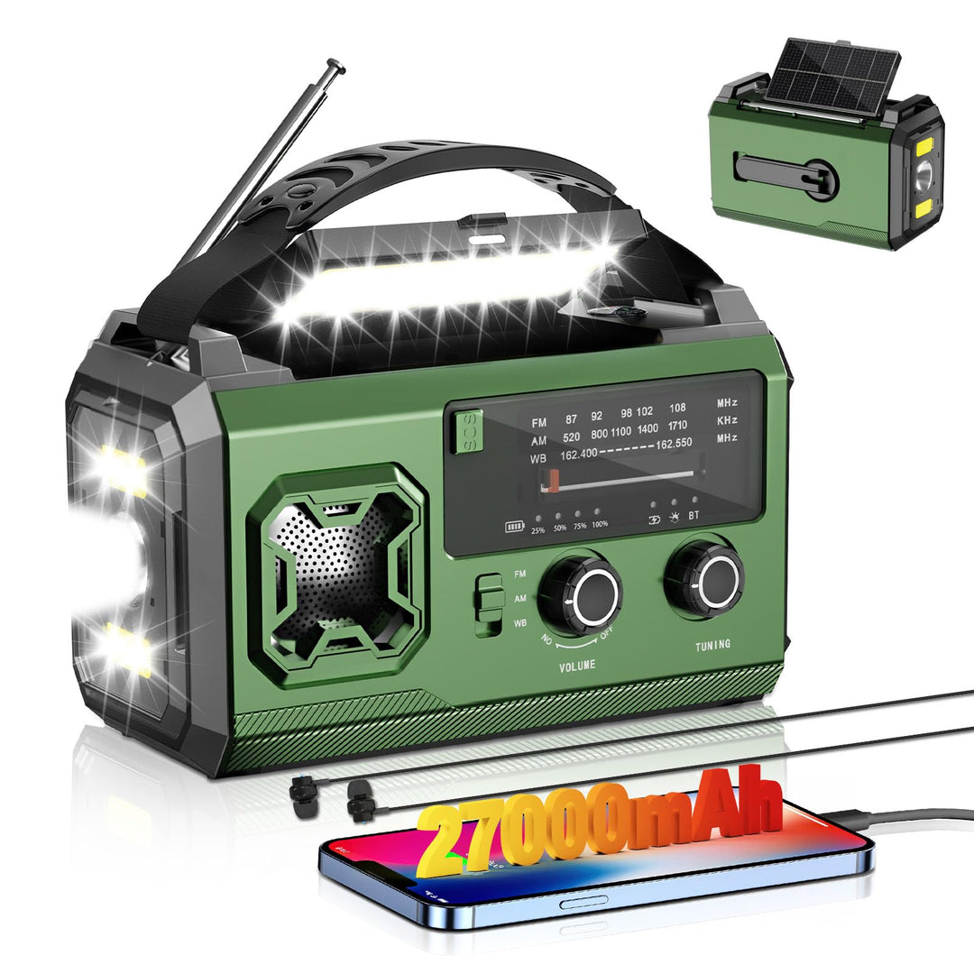 Kurbelradio- 27000mAh Notfallradio mit Kurbel und Solar, FM/AM Tragbar Solar Emergency Radio mit SOS