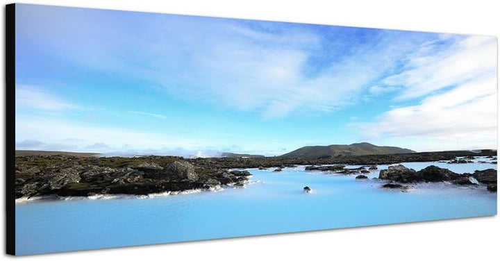 Paul Sinus Art Panoramabild auf Leinwand und Keilrahmen 120x40cm Island Landschaft Berge See Wolkenh