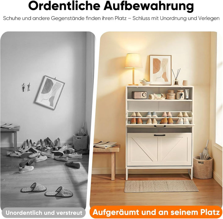 HOKEEPER Schuhschrank 2 Klappen, Schuhkipper, freistehendes schmales Schuhregal, für Eingangsbereich