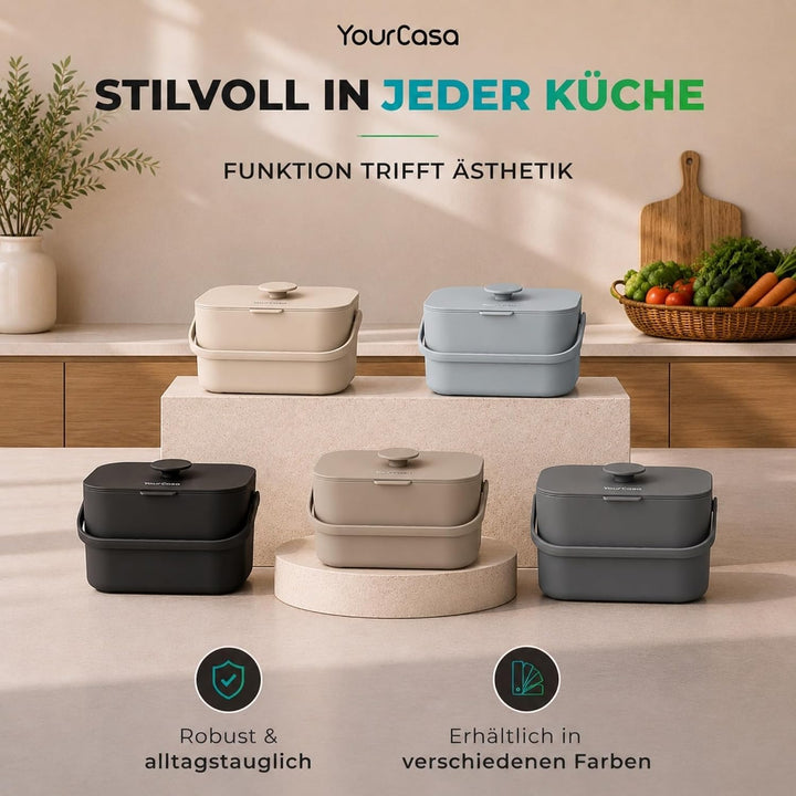 YourCasa Biomülleimer Küche 5L - Komposteimer für alltäglichen Biomüll Behälter - Spülmaschinenfest