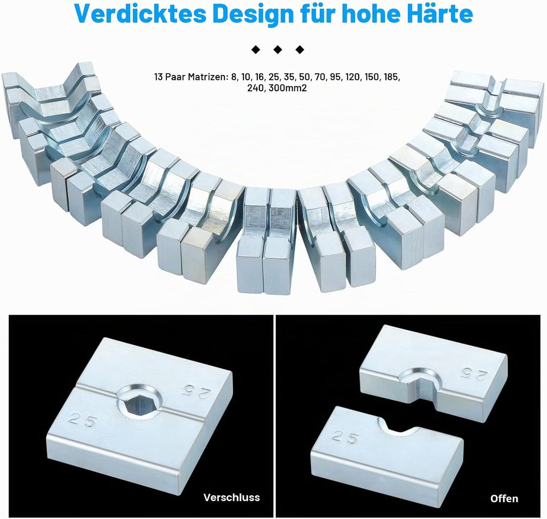 HSEAMALL 16T Hydraulische Presszange Crimpzange 8–300 mm² Kabelschuhzange Hydraulische Quetschzange