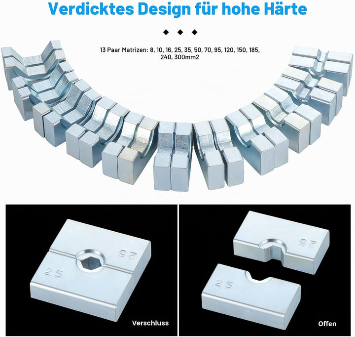HSEAMALL 16T Hydraulische Presszange Crimpzange 8–300 mm² Kabelschuhzange Hydraulische Quetschzange