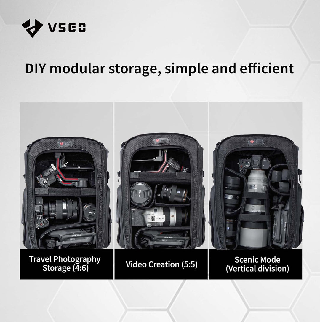 VSGO 25L Professioneller Kamerarucksack – Extragrosses Fassungsvermögen, Reisepack & Pendlerrucksack