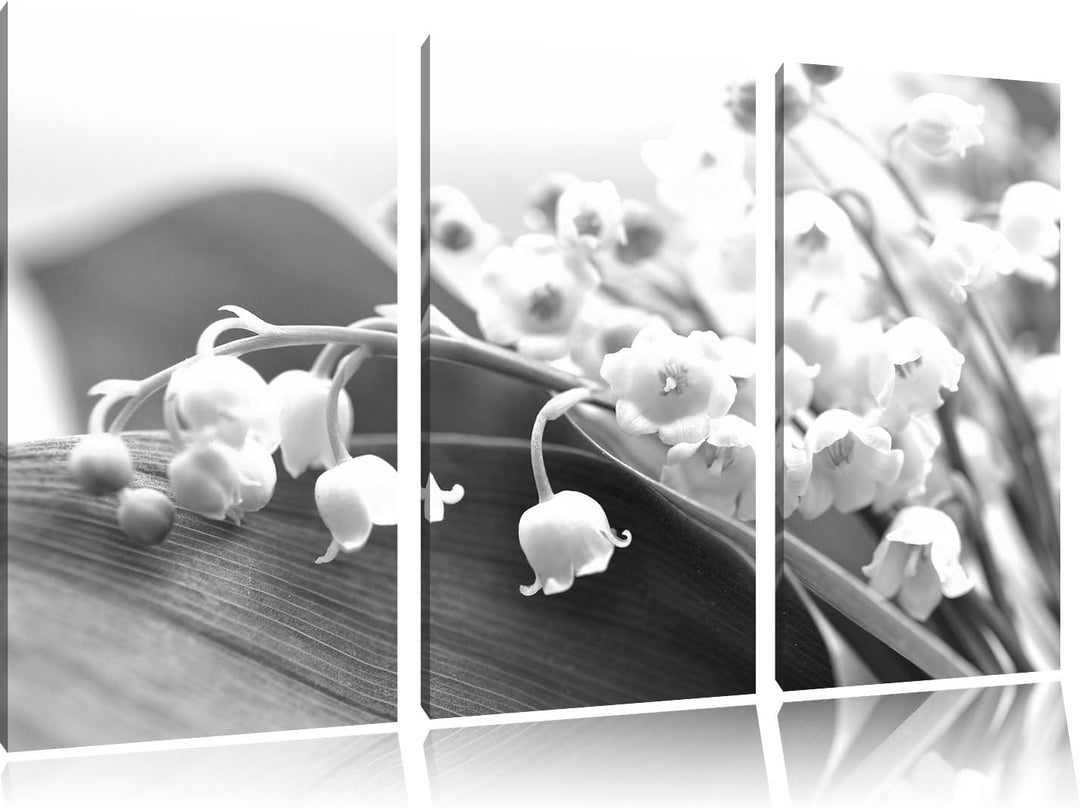 Pixxprint Maiglöckchen Ostern Kunst B&W 3-Teiler Leinwandbild 120x80 Bild auf Leinwand, riesige Bild