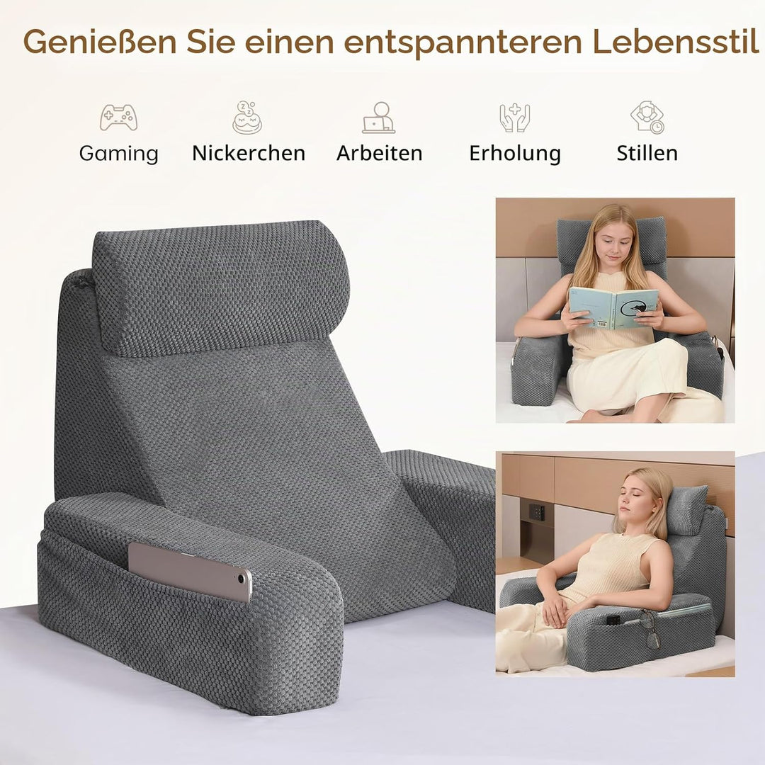 Vekkia 19" Lesekissen für Bett und Sofa, Lesekissen mit Rückenlehne für Erwachsene, Armlehnen, Gross