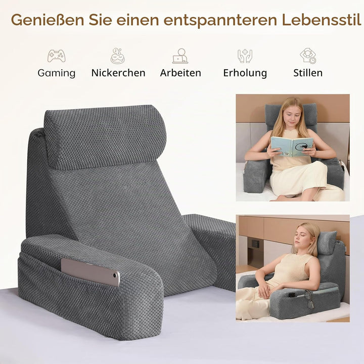 Vekkia 19" Lesekissen für Bett und Sofa, Lesekissen mit Rückenlehne für Erwachsene, Armlehnen, Gross