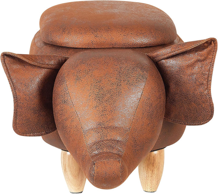 Fröhlicher Elefanten-Hocker Lederoptik mit Deckel für Kinder dunkelbraun Elephant