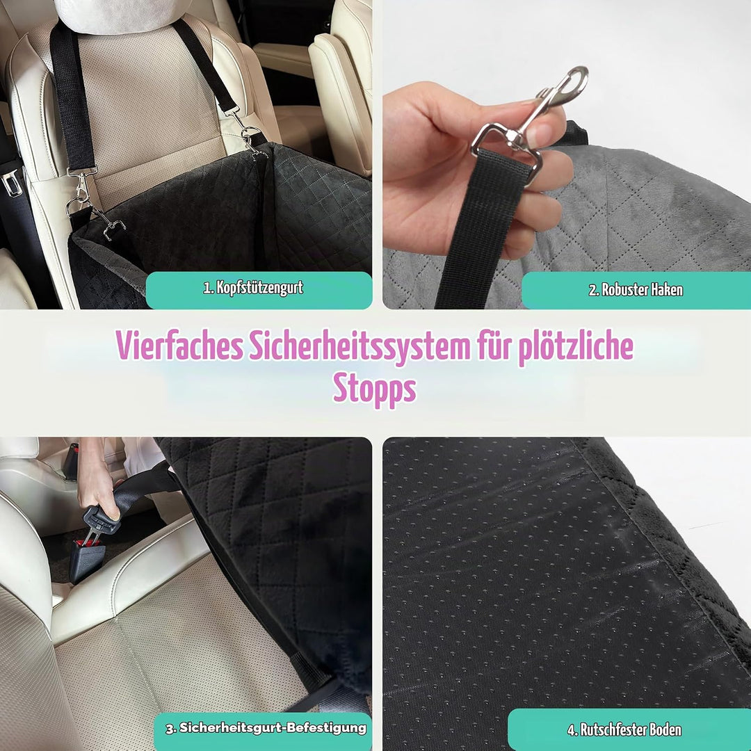 Hunde Autositz für Kleine Hunde – Crash-Schutz, Anti-Rutsch, Schützt Autoinnenraum, Abnehmbar &amp; Wasc