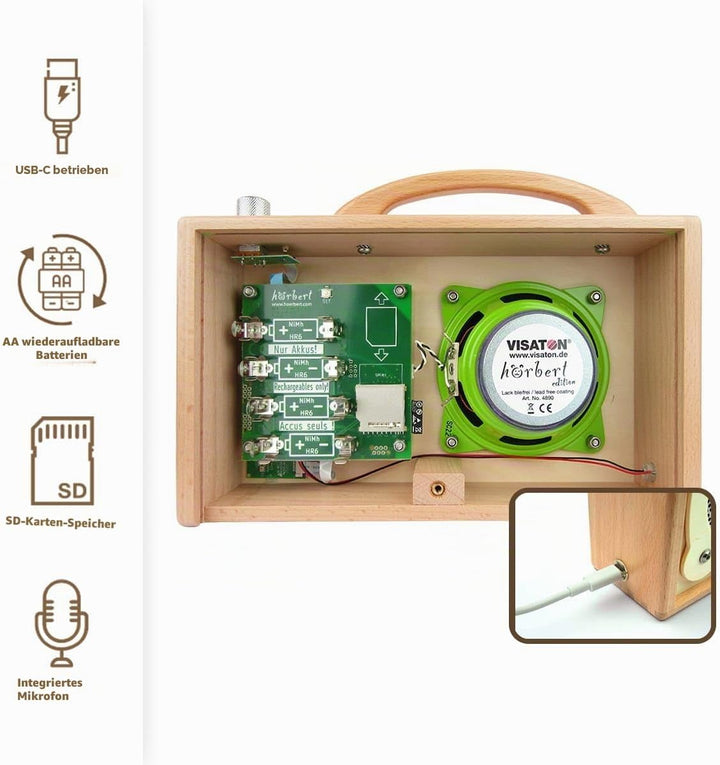 hörbert 3.0 für Kinder + deutsche Inhalte. Mit 9 Playlists, SD-Card, Mikrofon und USB-C Ladeanschlus