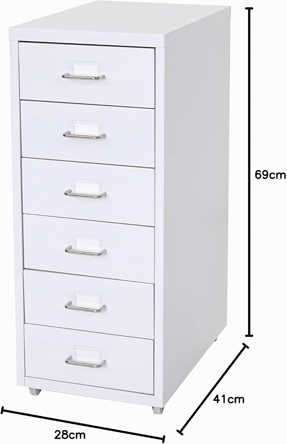 PROREGAL Rollcontainer Housten HxBxT 69x28x41cm 6 Schubladen Weiss Schubladenschrank Stahlschrank 6