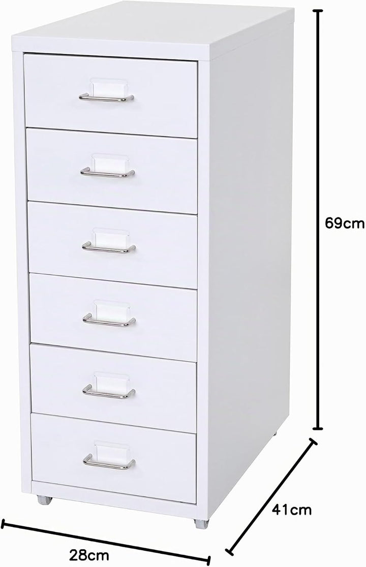 PROREGAL Rollcontainer Housten HxBxT 69x28x41cm 6 Schubladen Weiss Schubladenschrank Stahlschrank 6