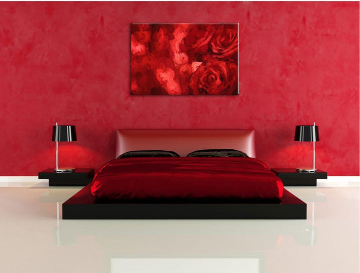 Pixxprint DREI rote Rosen als Leinwandbild/Grösse: 100x70 cm/Wandbild/Kunstdruck/fertig bespannt, 10