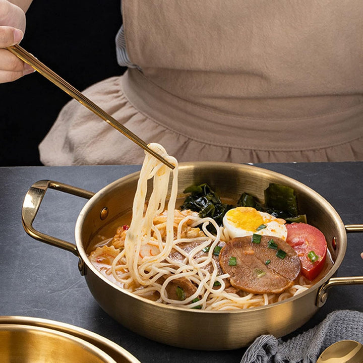 Koreanischer Nudeltopf, koreanischen Ramen Topf, 20cm Gold Edelstahl Hot Pot, Doppel Griff Edelstahl
