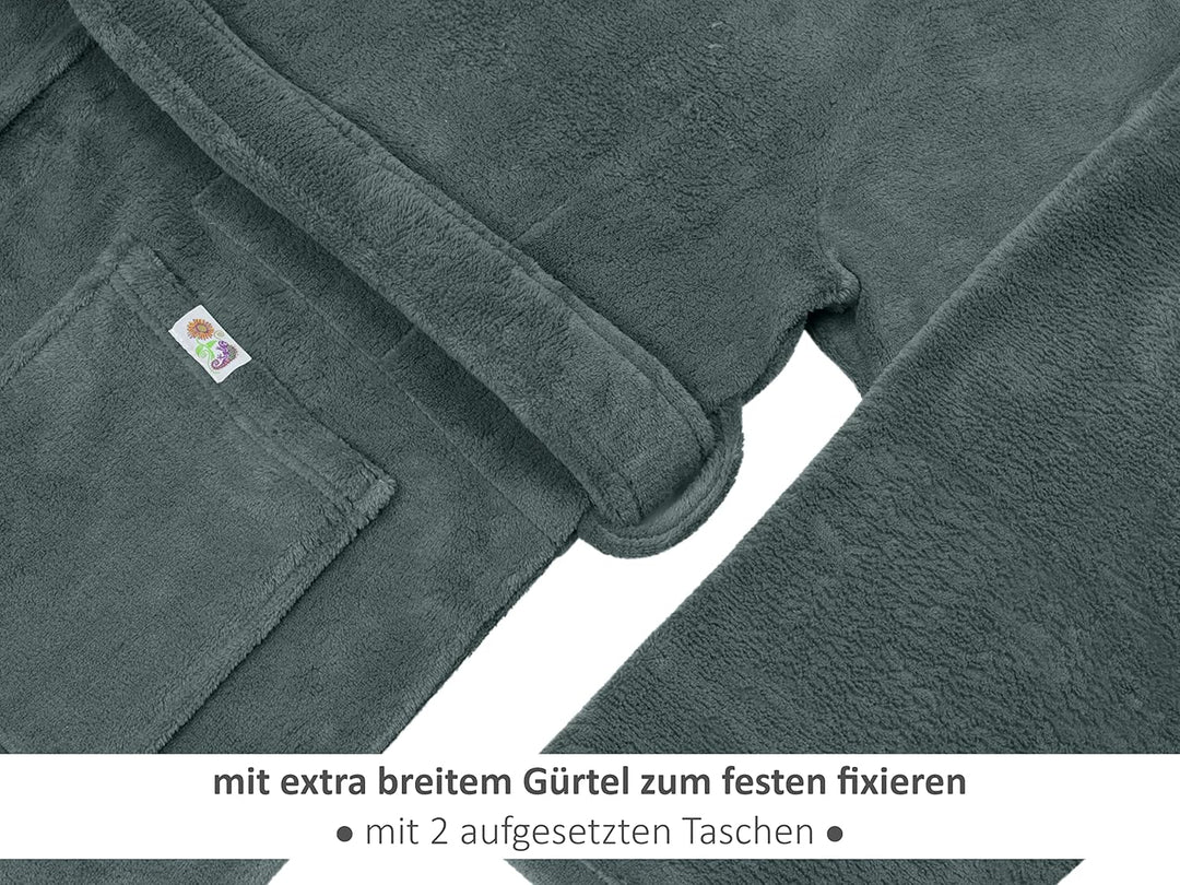 Emily´s Check Kuschelfleece Therapie Bademantel mit Kapuze und Innentaschen 1582.2293 S anthrazit, S