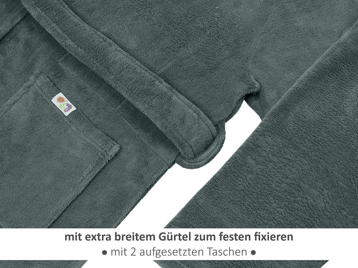 Emily´s Check Kuschelfleece Therapie Bademantel mit Kapuze und Innentaschen 1582.2293 S anthrazit, S