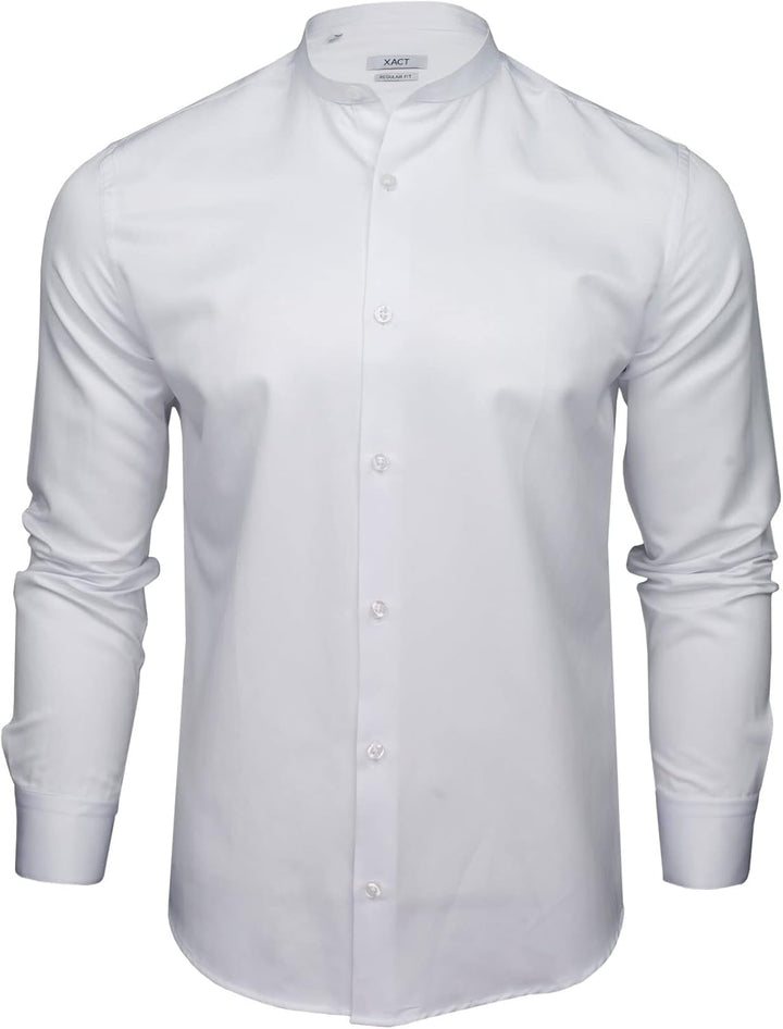 Xact Herren Langarmhemd mit Herringbone-Muster und Grandad-Mandarinkragen M Weiss, M Weiss