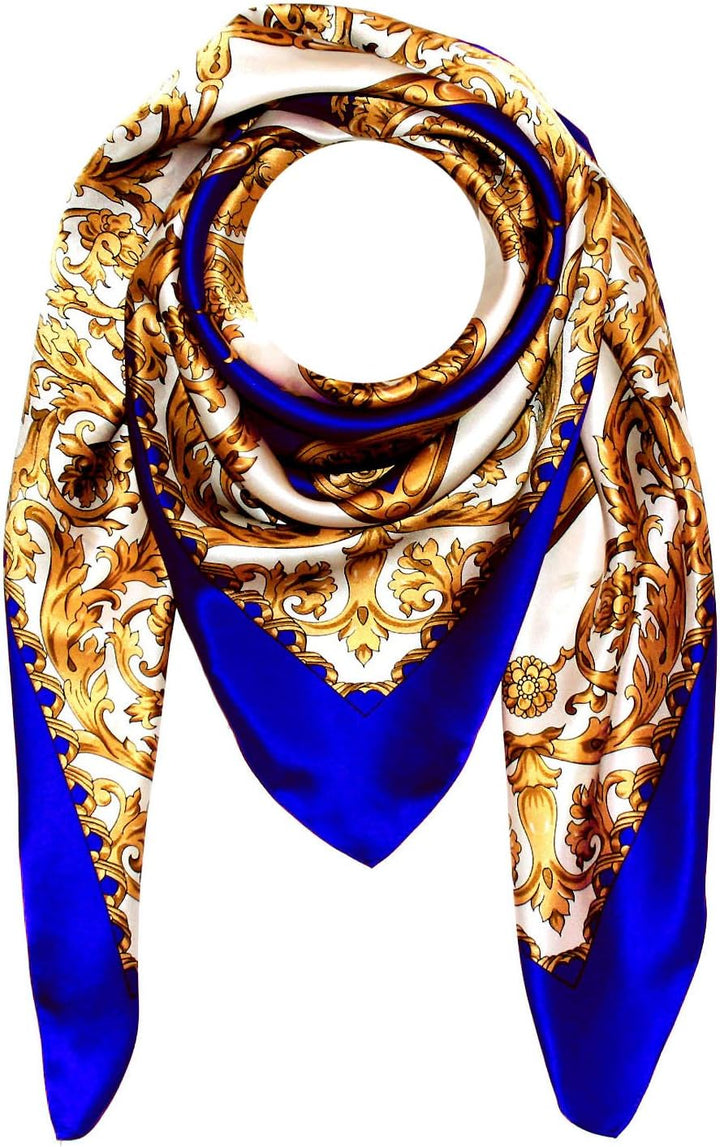 Lorenzo Cana Seidentuch aufwändig bedrucktes Tuch aus 100% Seide 100 x 100 cm blau weiss gold Dament
