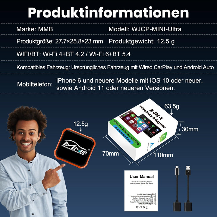 MMB Wireless CarPlay Adapter, kabelgebundenes Mühelos In kabelloses CarPlay um,Geeignet Für Fahrzeug