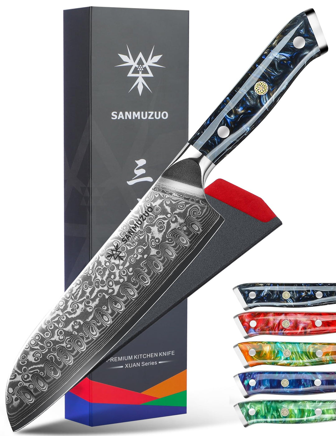 Damastmesser 18 cm Santokumesser - Japanisches Kochmesser - VG 10 Damaskus Stahl Küchenmesser mit Ha