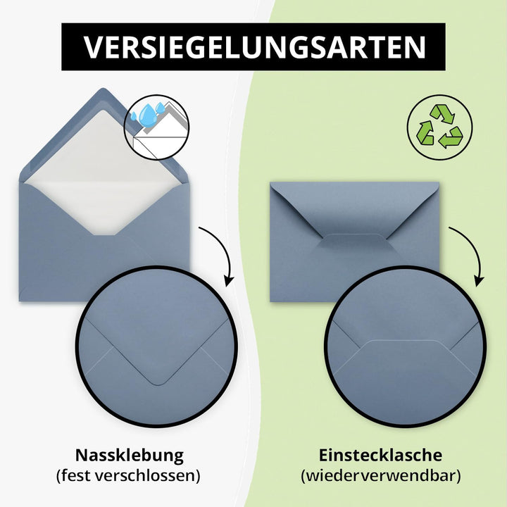 50 Briefumschläge Graublau (Blau) - DIN C6 - gefüttert mit weissem Seidenpapier - 100 g/m² - 11,4 x