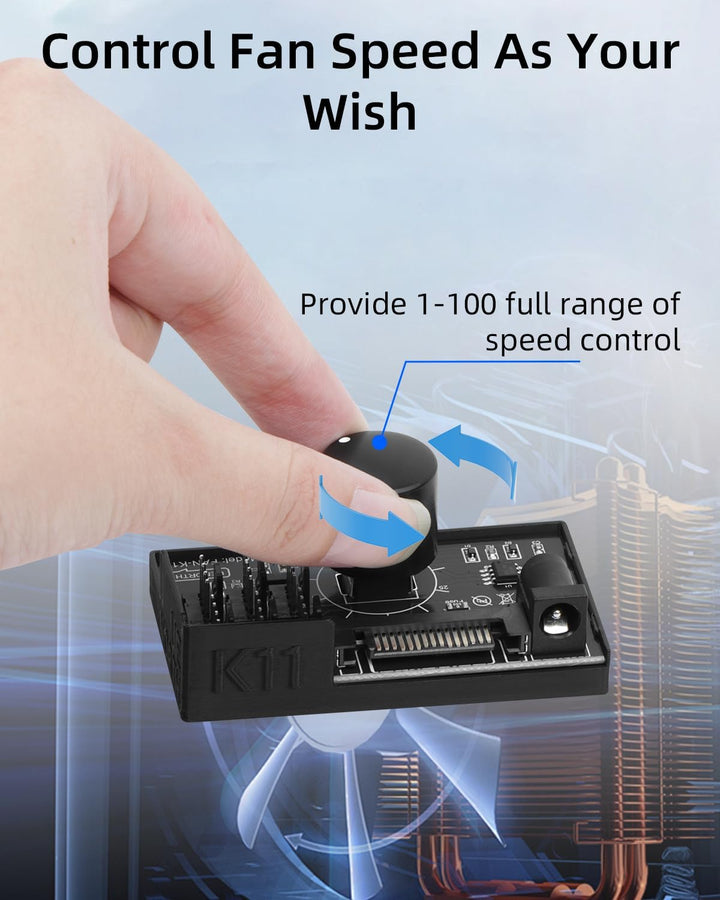 GELRHONR PWM-Lüfter-Hub Controller, 6-Port 4-Pin 12V PWM-PC-Lüftersteuerung, SATA und DC 5521 Strome