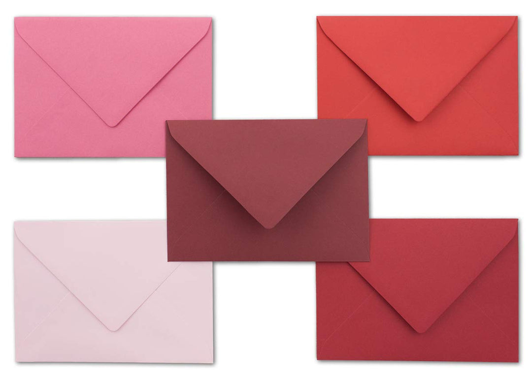 75x Umschlagpaket - DIN C6 - ca. 11,4 x 16,2 cm - die Roten - 5 Farben je 15 Umschläge - 120 g/m² -