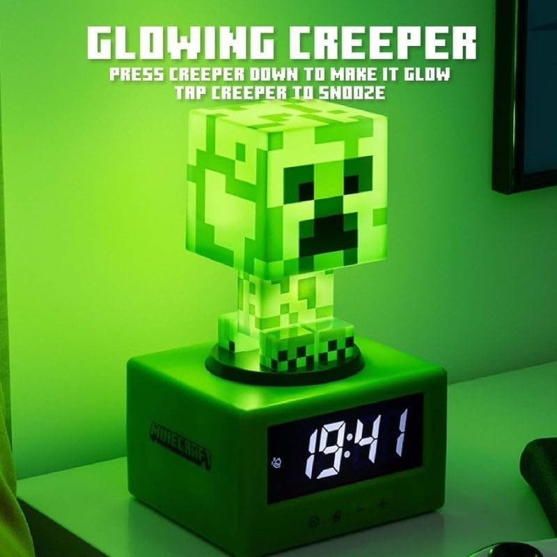 Paladone Minecraft Creeper Wecker - Offiziell Lizenziertes Icon mit Minecraft Musik & Nachtlicht für