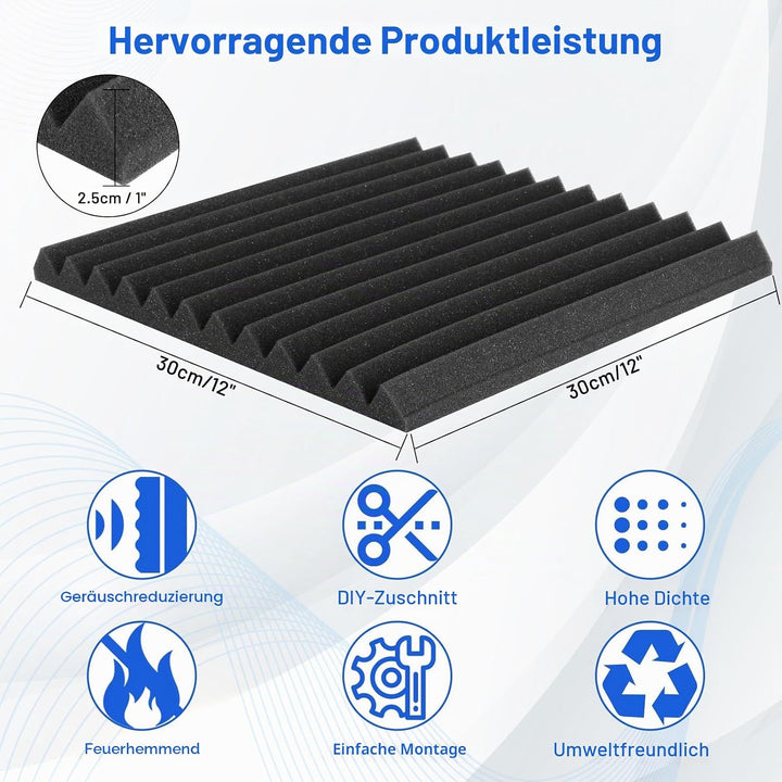 Focusound Akustikschaumstoff Schalldämmung, 30 X 30 X 2.5CM Schallschutz Schallschutzplatten Akustik
