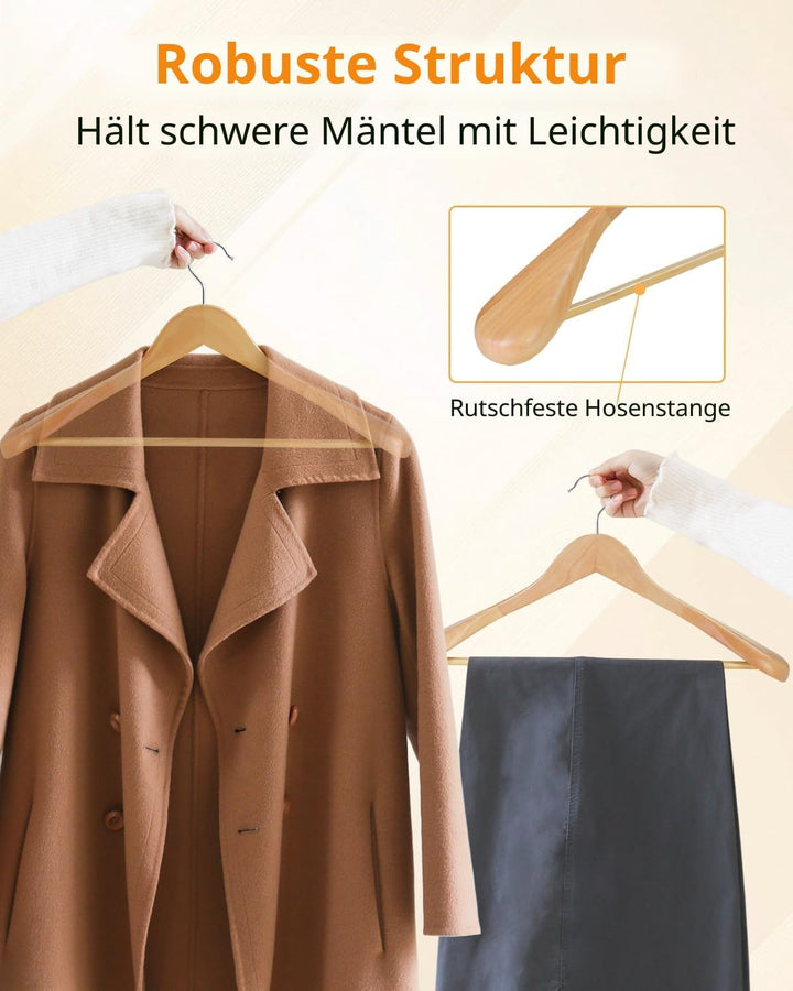 Hangerman Kleiderbügel aus natürlichem Holz, 10 Stück, Kleiderbügel aus Holz, für Jacken, Oberbeklei