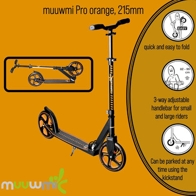 muuwmi Aluminium Scooter Pro – Tretroller, 215 mm, ABEC 7, für Kinder und Erwachsene, GS-geprüft, hö