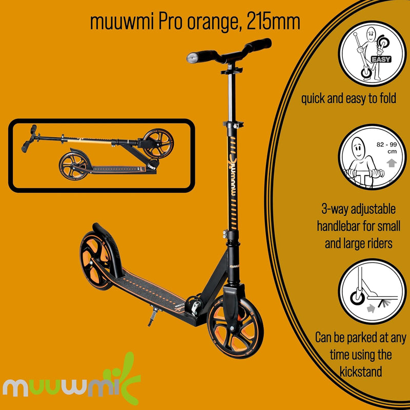 muuwmi Aluminium Scooter Pro – Tretroller, 215 mm, ABEC 7, für Kinder und Erwachsene, GS-geprüft, hö