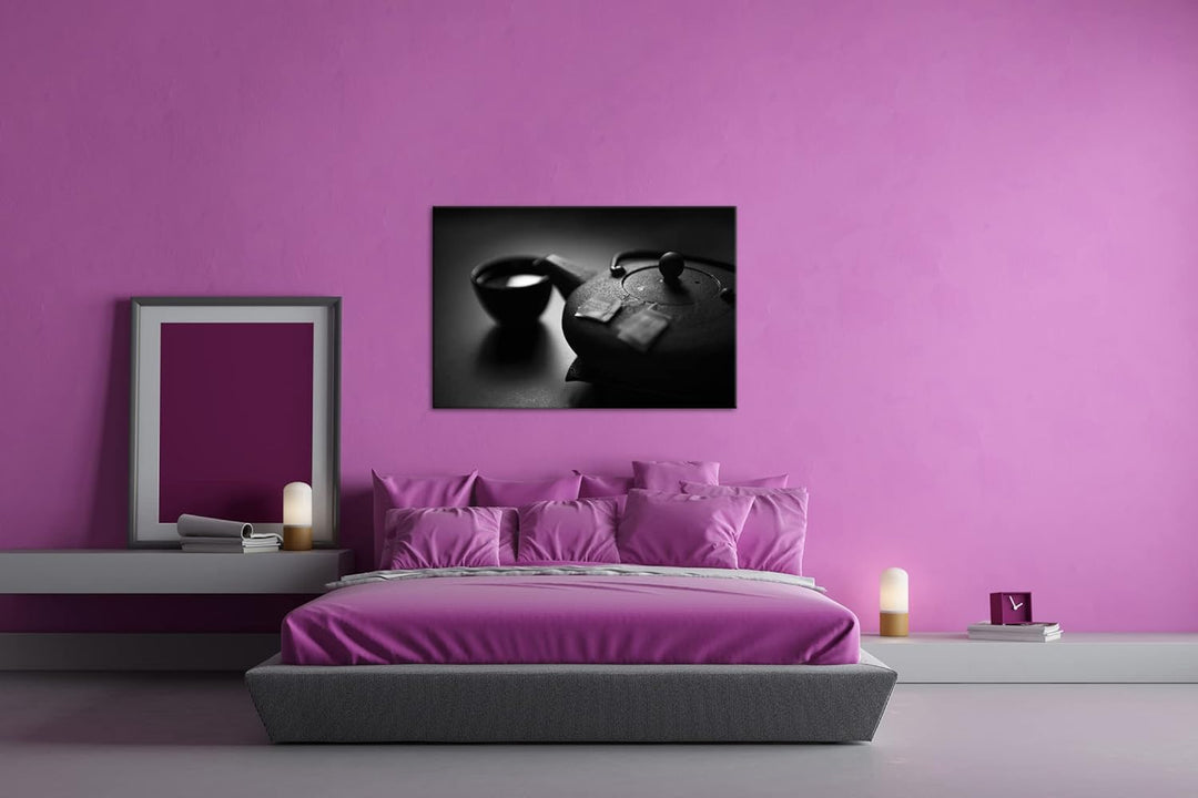 deyoli gebrühter Tee in der Teekanne Effekt: Schwarz&amp;Weiss,Format: 80x60 als Leinwandbild, Motiv fer