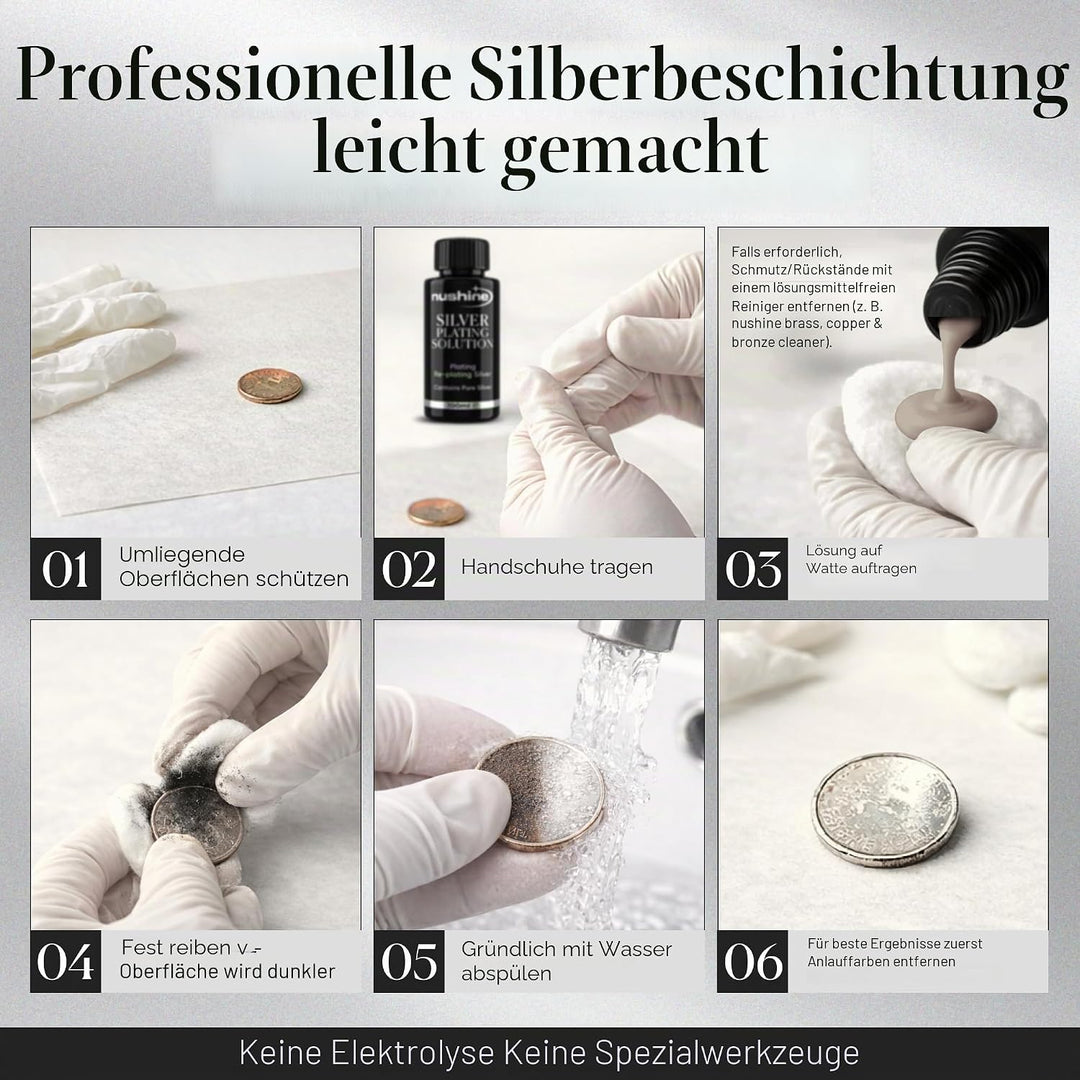 Nushine Versilberungslösung, 50 ml – dauerhaft reines Silber auf abgenutztes Silber, Messing, Kupfer