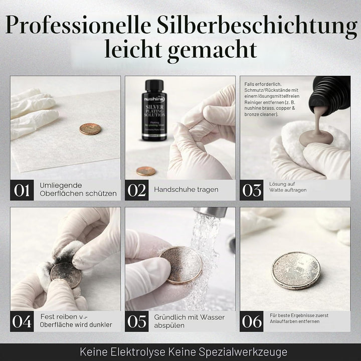 Nushine Versilberungslösung, 50 ml – dauerhaft reines Silber auf abgenutztes Silber, Messing, Kupfer