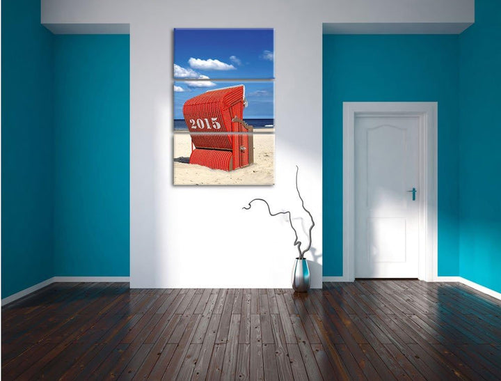 Pixxprint Strandkorb an der Nordsee als Leinwandbild | Grösse: 3 Teilig (120x80) | Wandbild| Kunstdr