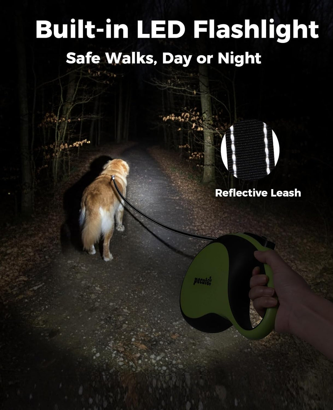 Pecute Hundeleine 8m, Rollleine für Hunde mit LED-Licht, 360° Verknotungsfreier verlängerter Leine,