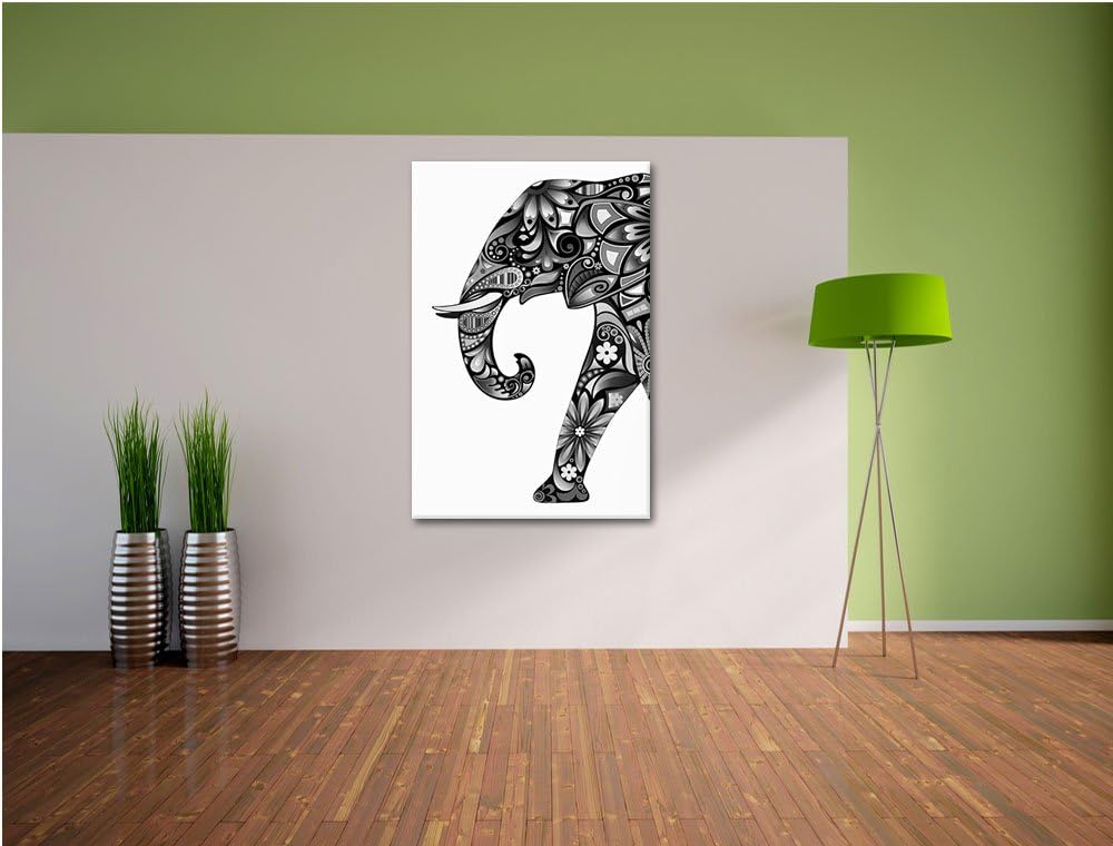 Pixxprint Elefant mit Ornamenten als Leinwandbild/Grösse: 100x70 / Wandbild/Kunstdruck/fertig bespan