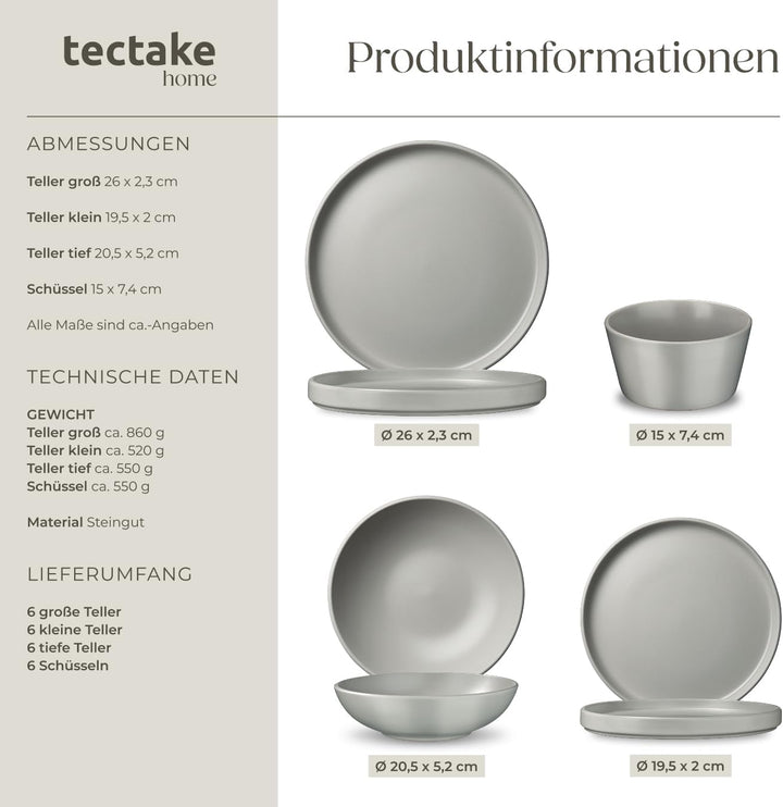 tectake® Küchenstarterset 6 Personen, Steingut Geschirr Set, Teller, 4 Töpfe 2 Pfannen rostfreies Al