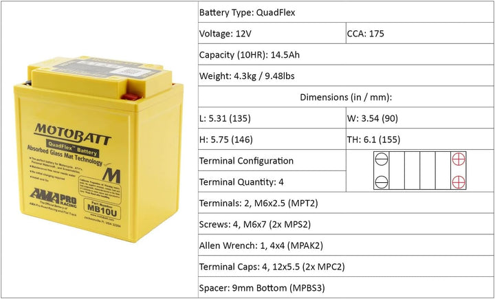 MOTOBATT AGM Batterie MB10U 14,5 Ah