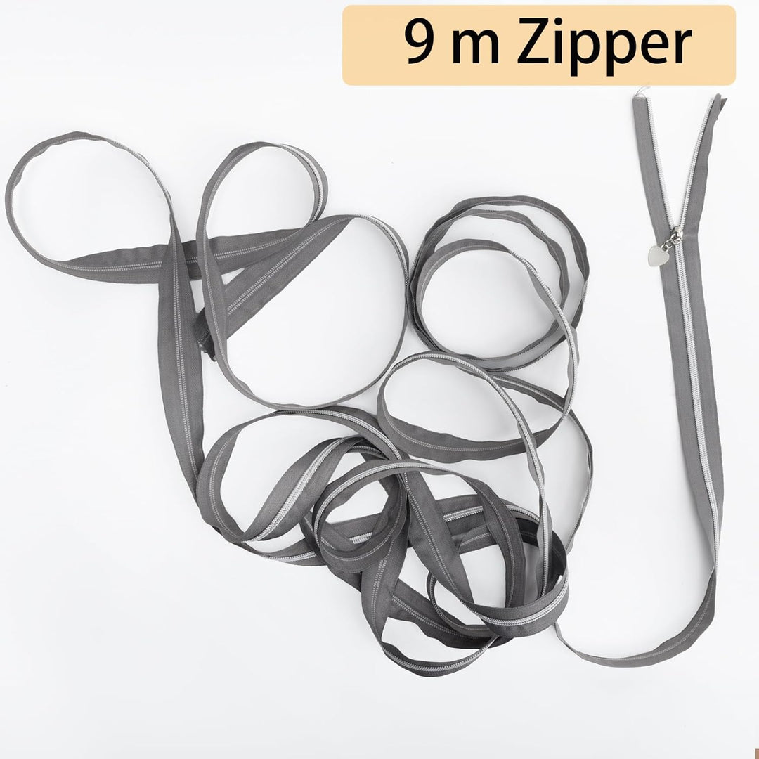 VOKABY 9m #5 Endlosreissverschluss mit Zipper 6mm,Reissverschluss mit 20 Metall-Reissverschlussanhän