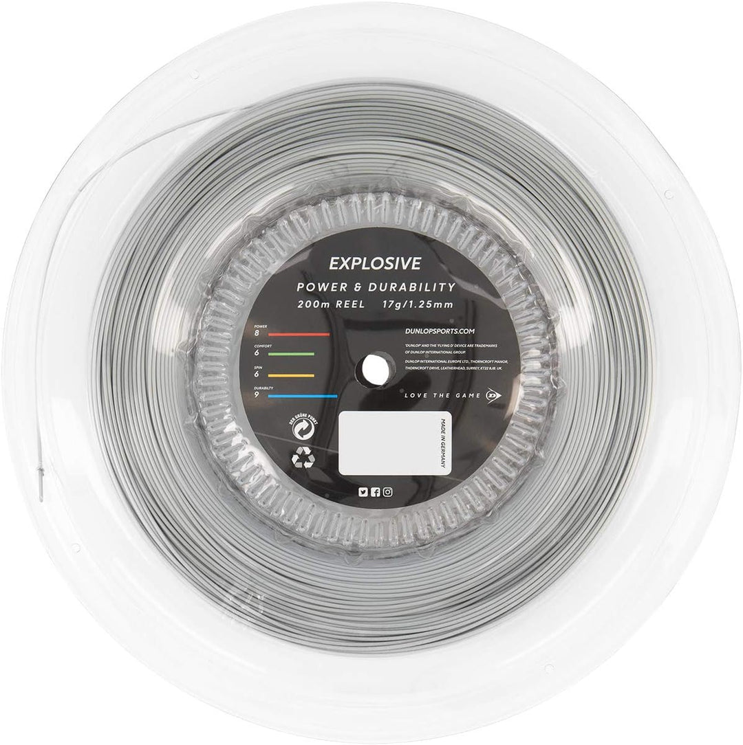 Dunlop Unisex-Adult 624858 Tennis String Explosive 200m Rolle 130mm 1Stück, Silber, One Size