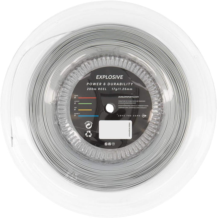 Dunlop Unisex-Adult 624858 Tennis String Explosive 200m Rolle 130mm 1Stück, Silber, One Size