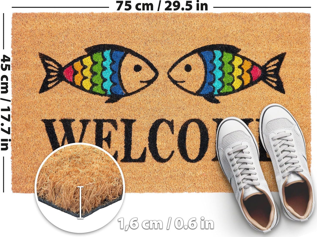 BRUBAKER Fussmatte für Aussen und Innen - Welcome mit Regenbogen Fische - 45 x 75 cm Schmutzfangmatt
