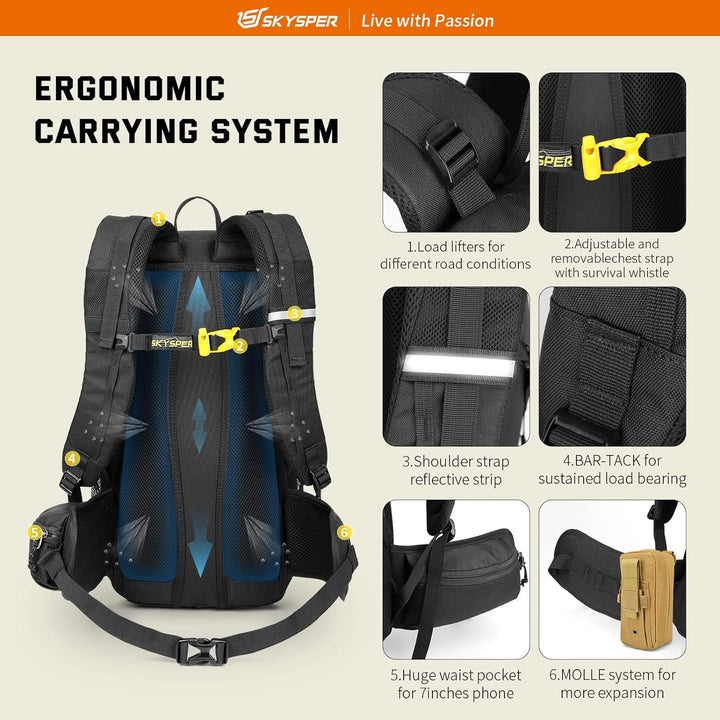 SKYSPER Wanderrucksack 30L/35L Trekkingrucksack Leicht Rucksack mit Rückenbelüftung aus atmungsaktiv
