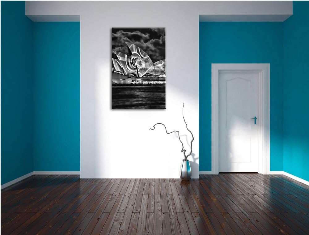 Pixxprint Monocrome, Sydney Opera House Lichter, Format: 100x70 auf Leinwand, riesige Bilder fertig