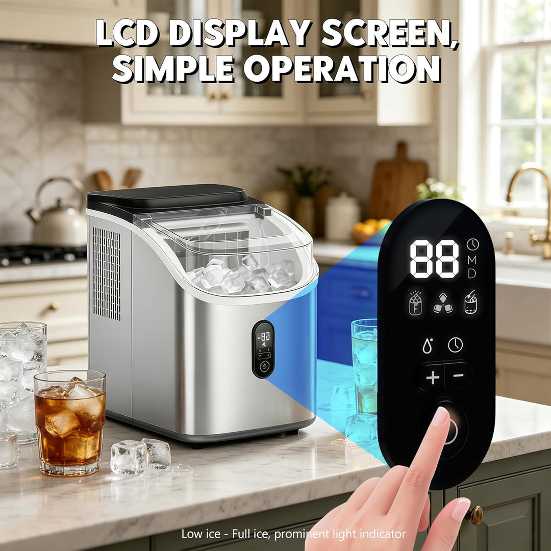 Eiswürfelmaschine, Eiswürfelbereiter Selbstansaugend mit LCD Display, Ice Cube Maker 20kg/24h, Selbs