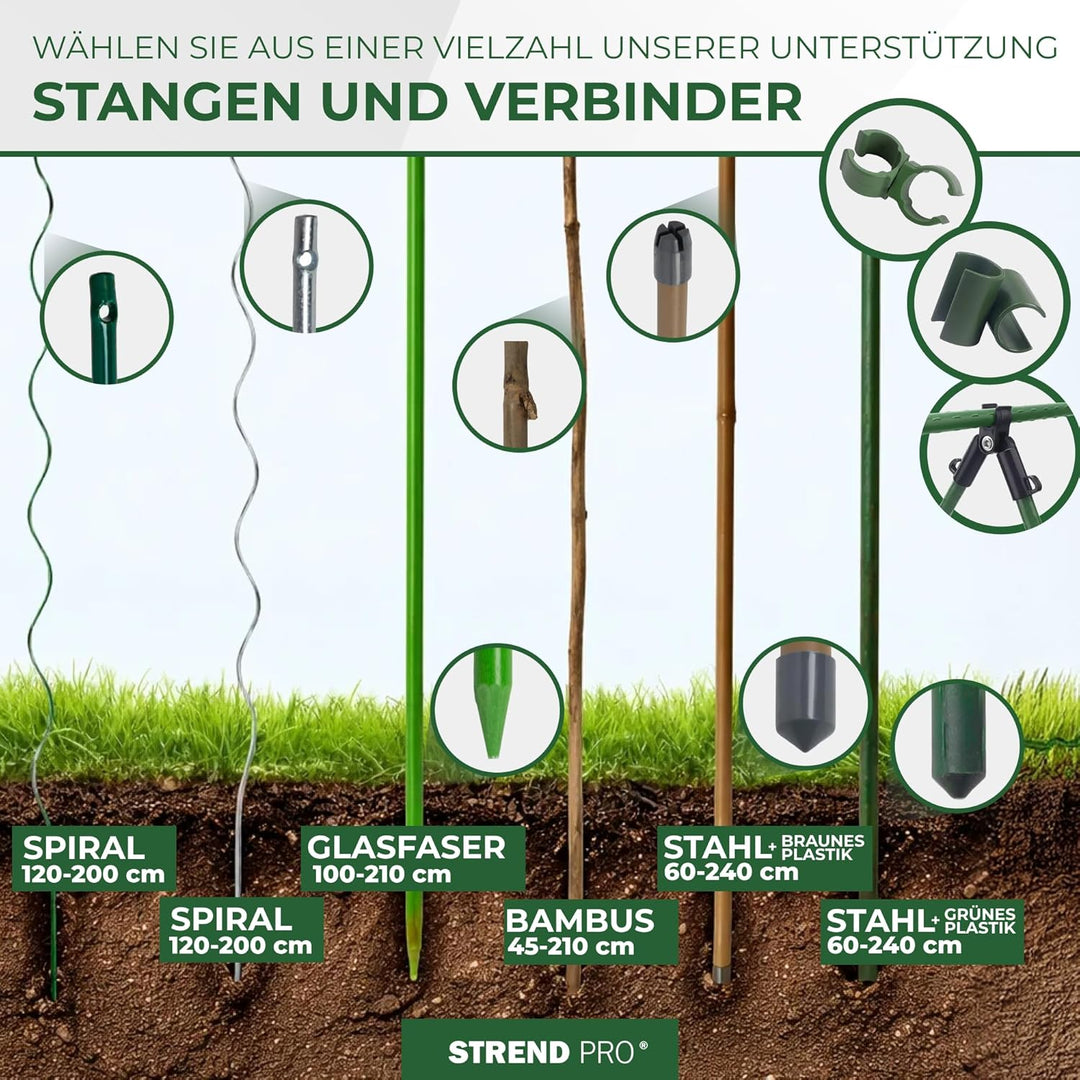 STREND PRO Pflanzstäbe 210 cm - 25 STK. Set | Ø 11 mm Stahl + Kunststoff | Rankstab Grün | Tomaten &amp;