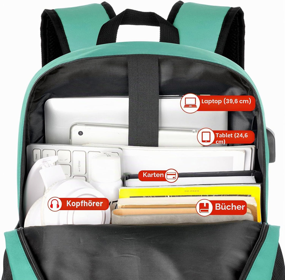 YAMTION Schulrucksack, Schultasche, für Mädchen und Jungen, Laptop-Rucksack mit USB-Ladeanschluss fü