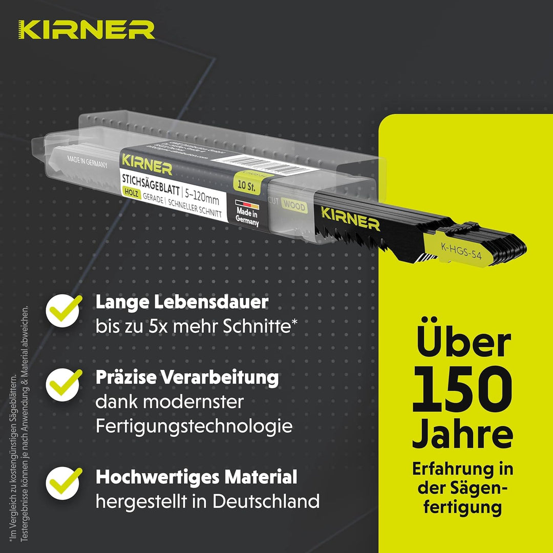 KIRNER Stichsägeblätter Holz 10 Stk. [ bis zu 5x mehr Schnitte ] extra Lang für schnelle, grobe Schn